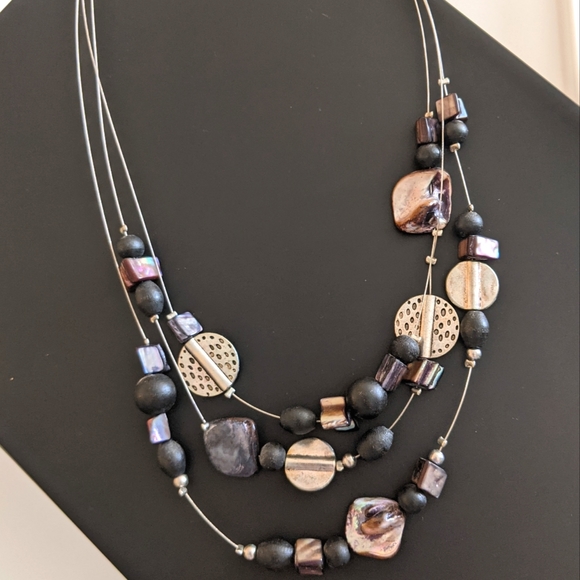 Mixed Beads Multi-strand Silver-tone Wire Necklace - Picture 2 of 6